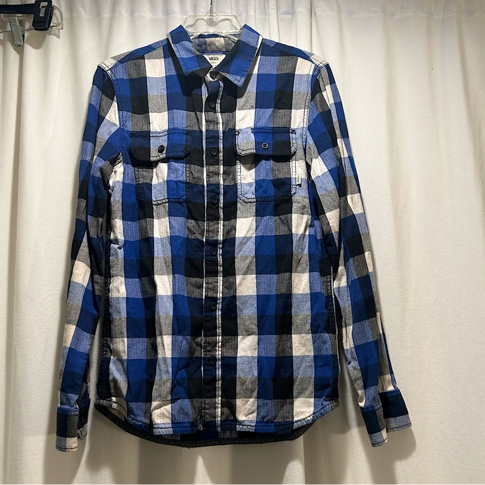 Vans Off The Wall Men's Blue Long Sleeve Plaid Flannel Size S
